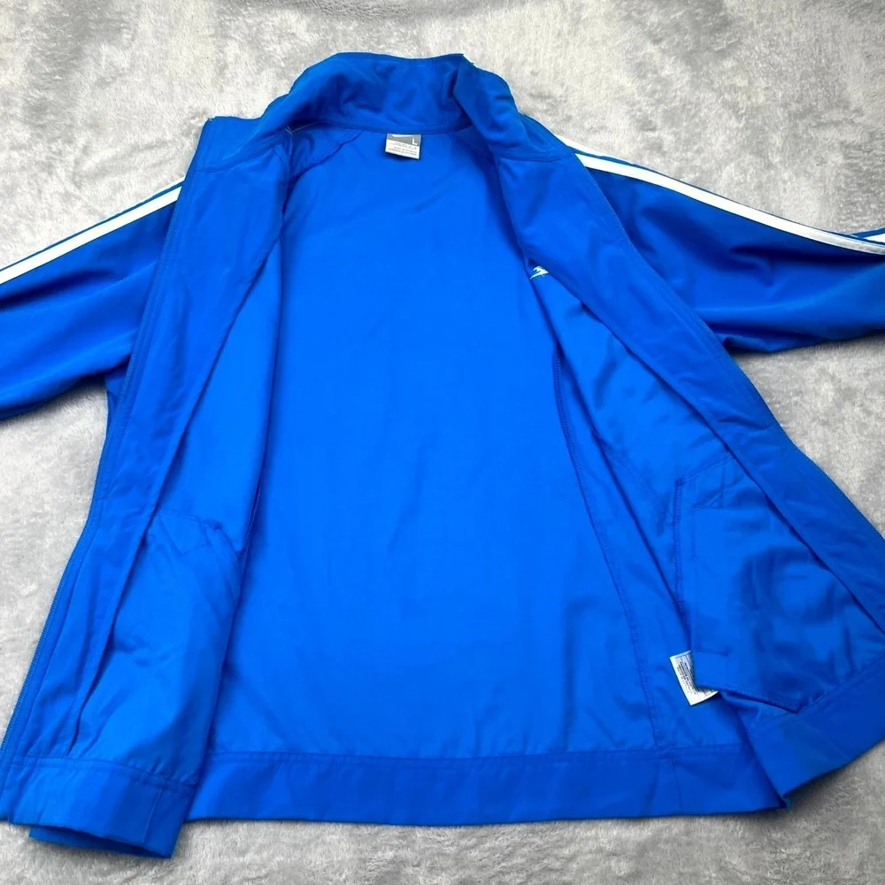 Nike Track Jacket Boys Large Blue Swoosh Logo Full Zip Sleeve Mock Neck Running
